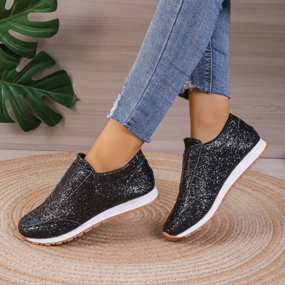 Gold Sliver Sequined Flats New Fashion Casual Round Toe Slip-on Shoes Women Outdoor Casual Walking Running Shoes - Image 3