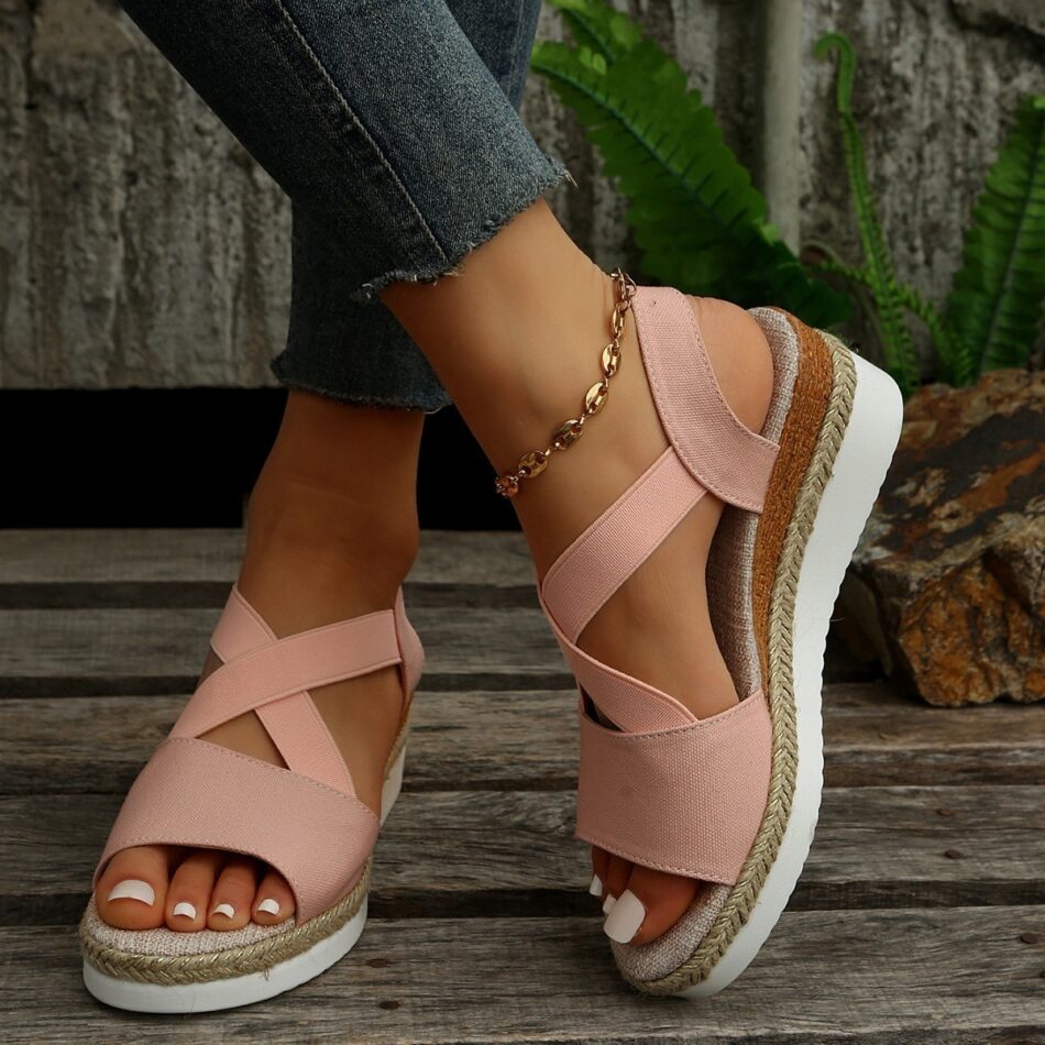 Women's Beach Shoes With Colorful Fish Mouth Woven Hollowed Out Horizontal Straps - Image 9