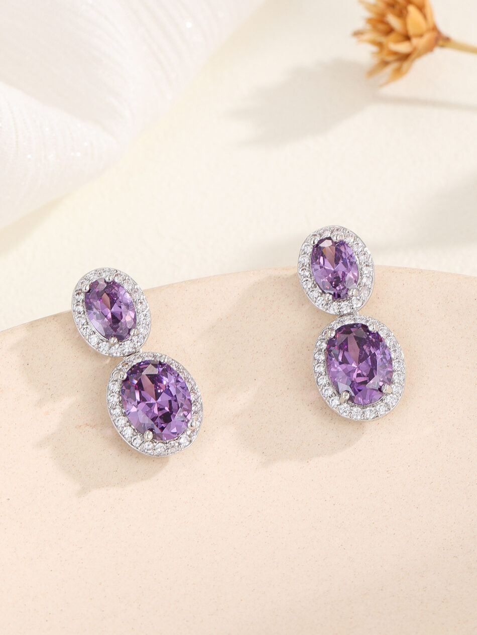 Oval Color Zircon SATINE Popular Fashion Earrings Advanced - Image 4