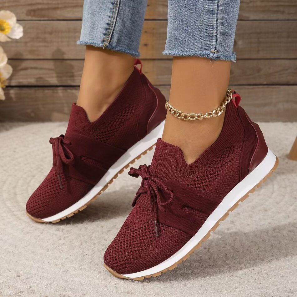 New Lace Up Mesh Flats Shoes For Women Breathable Casual Breathable Walking Wedges Shoes - Image 2