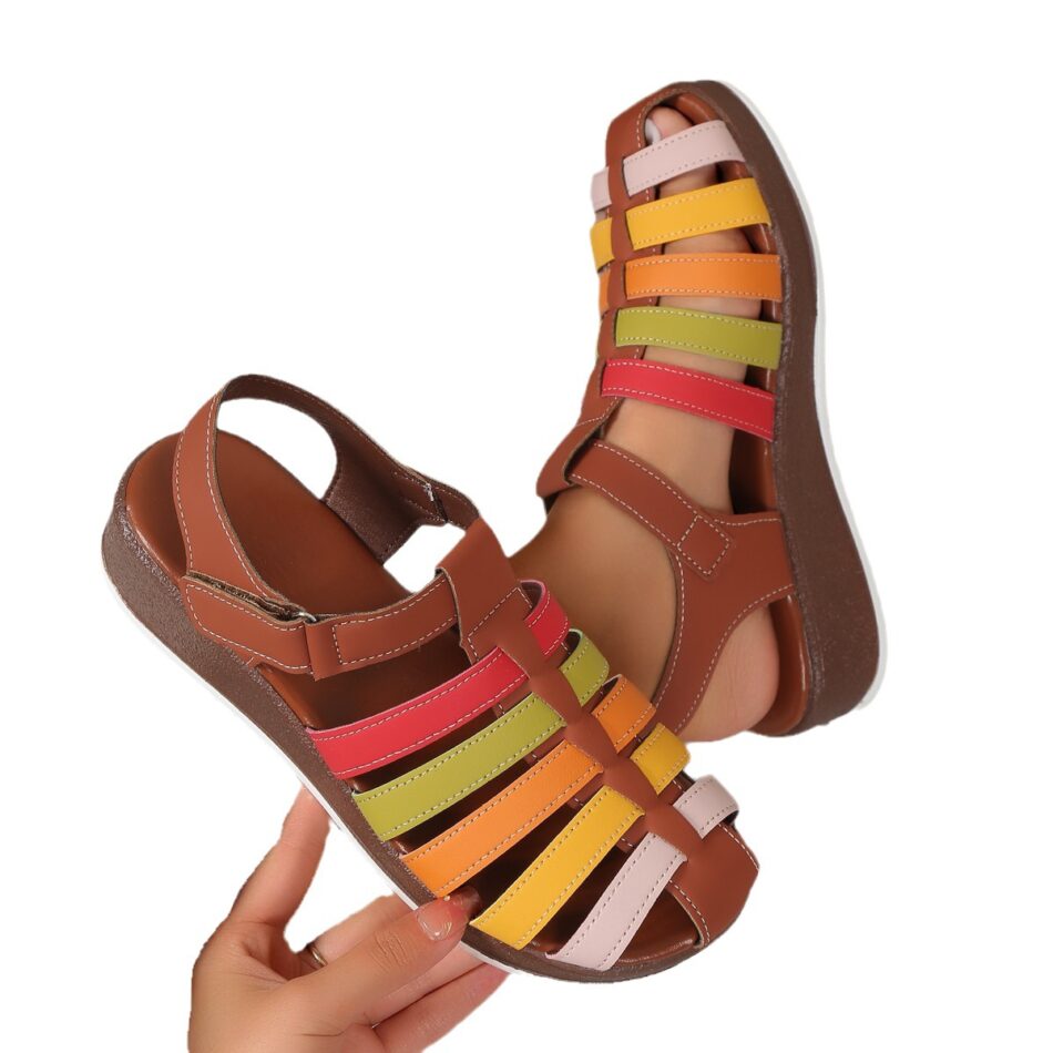 Round Toe Wedge Buckle Color Matching Women's Sandals - Image 3