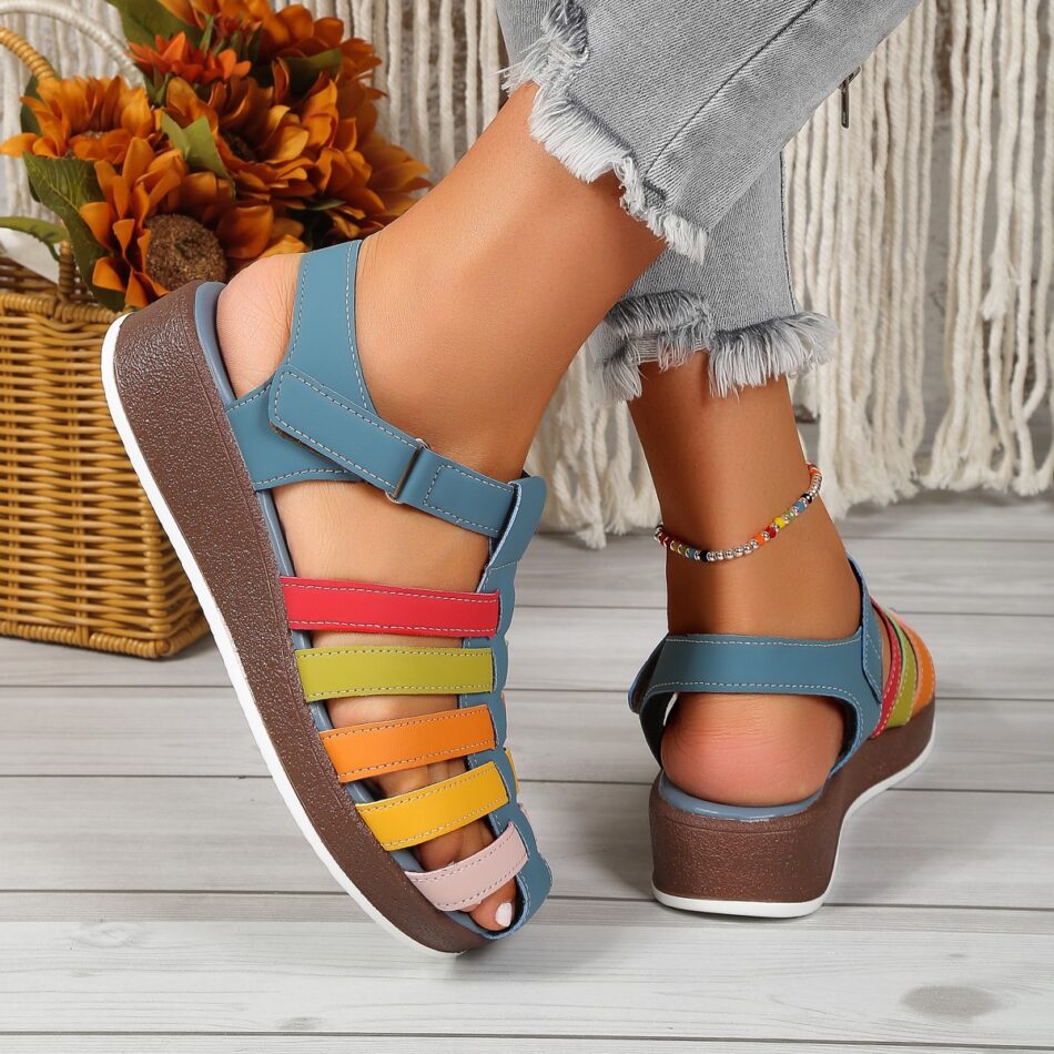 Round Toe Wedge Buckle Color Matching Women's Sandals - Image 2