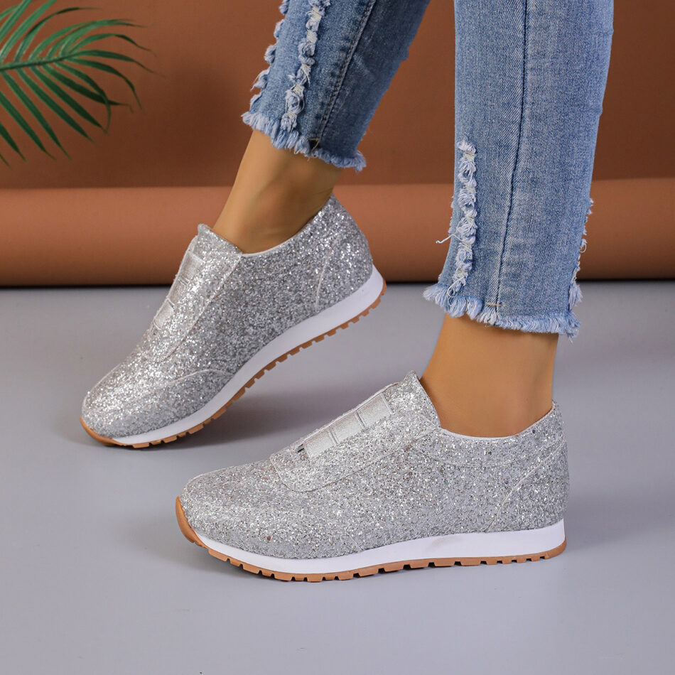 Gold Sliver Sequined Flats New Fashion Casual Round Toe Slip-on Shoes Women Outdoor Casual Walking Running Shoes - Image 5