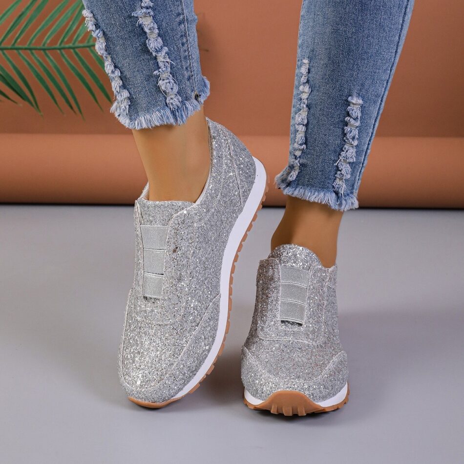 Gold Sliver Sequined Flats New Fashion Casual Round Toe Slip-on Shoes Women Outdoor Casual Walking Running Shoes - Image 2