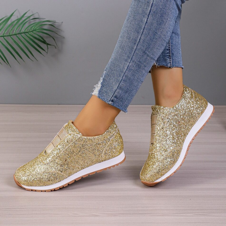 Gold Sliver Sequined Flats New Fashion Casual Round Toe Slip-on Shoes Women Outdoor Casual Walking Running Shoes - Image 4