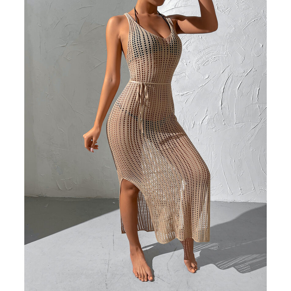 Vacation  Backless Knitted Beach Dress with Split - Image 3