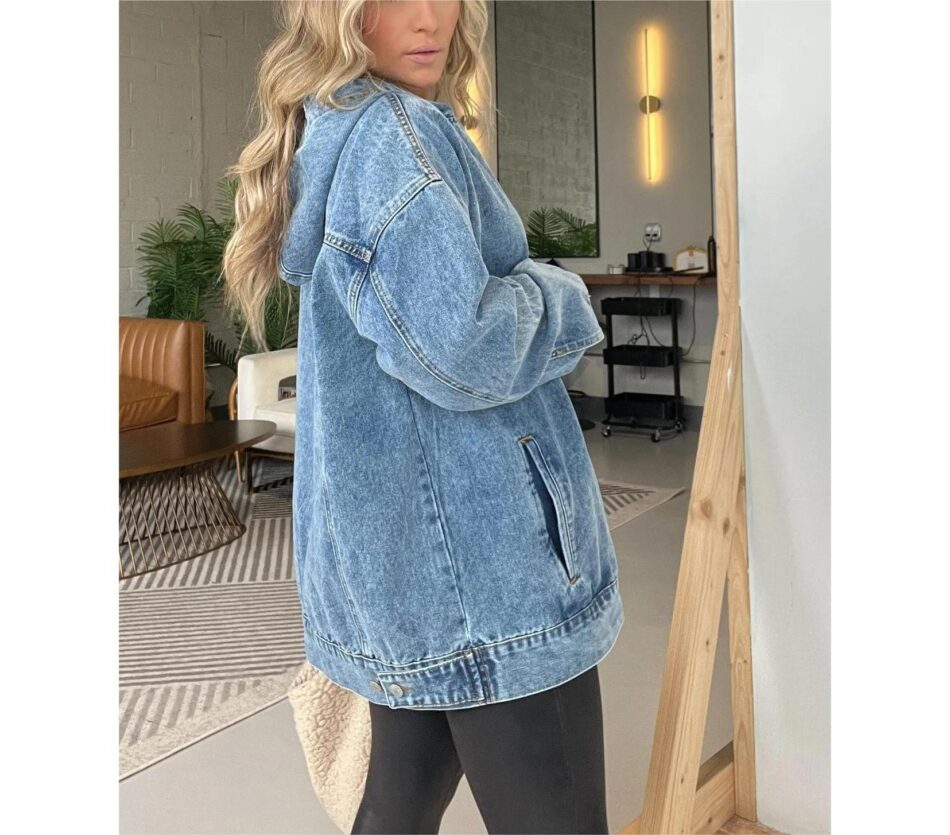 Women Clothing Loose Hooded Pullover Denim Hoodie - Image 2