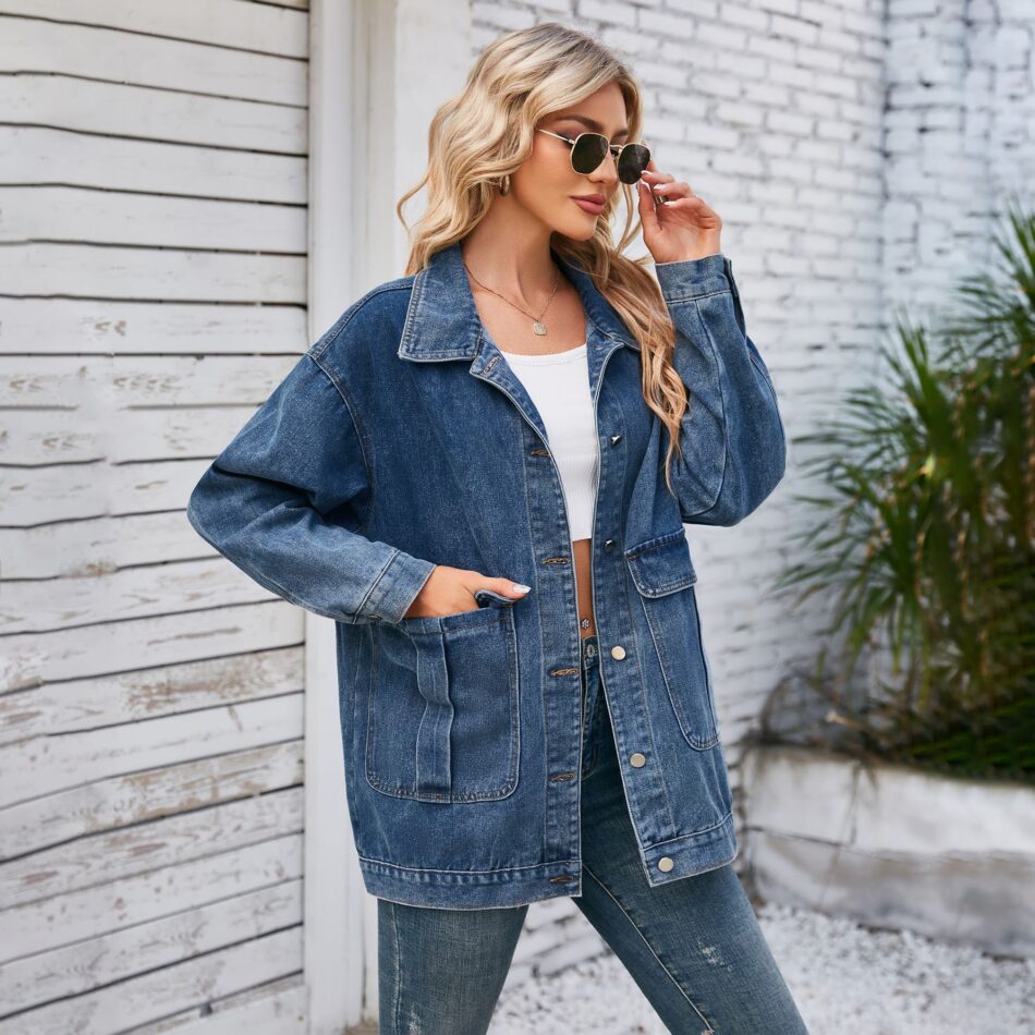 Women Clothing Autumn Washed Casual Denim Coat Top - Image 2