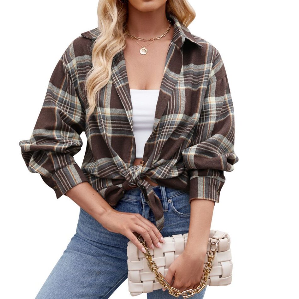 Casual Fashion Street Loose Plaid Shirt For Women - Image 8