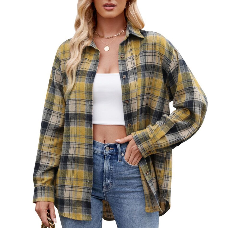 Casual Fashion Street Loose Plaid Shirt For Women - Image 3