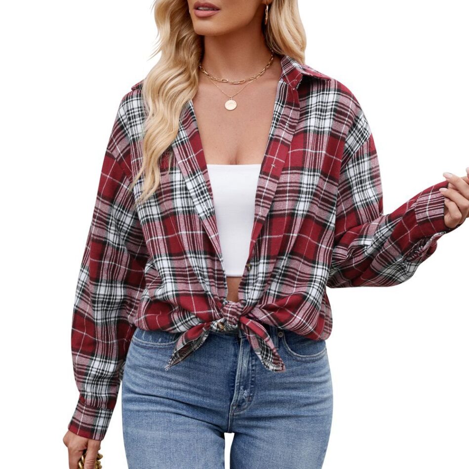 Casual Fashion Street Loose Plaid Shirt For Women - Image 7