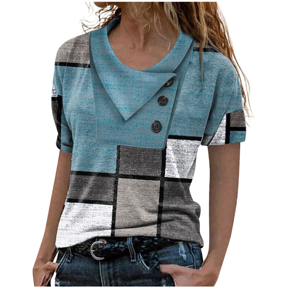 Women's Digital Printing Lapel Short-sleeved Top - Image 2