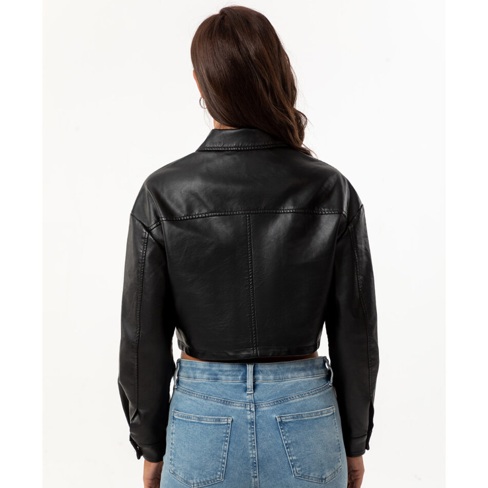 Spring Autumn Loose Casual Leather Long Sleeved Single Breasted Women Short Jacket - Image 2