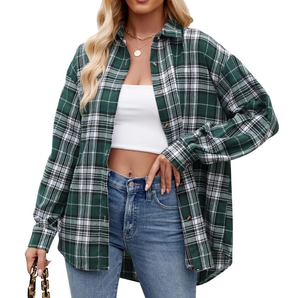 Casual Fashion Street Loose Plaid Shirt For Women - Image 6