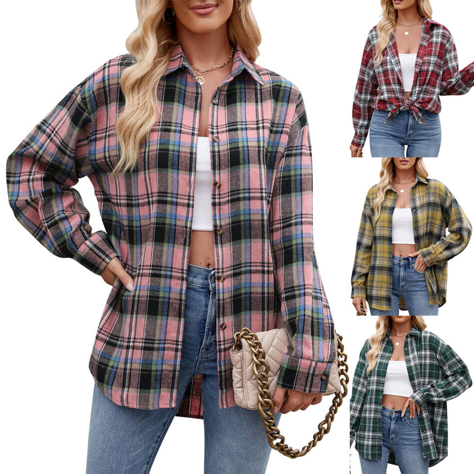 Casual Fashion Street Loose Plaid Shirt For Women - Image 2