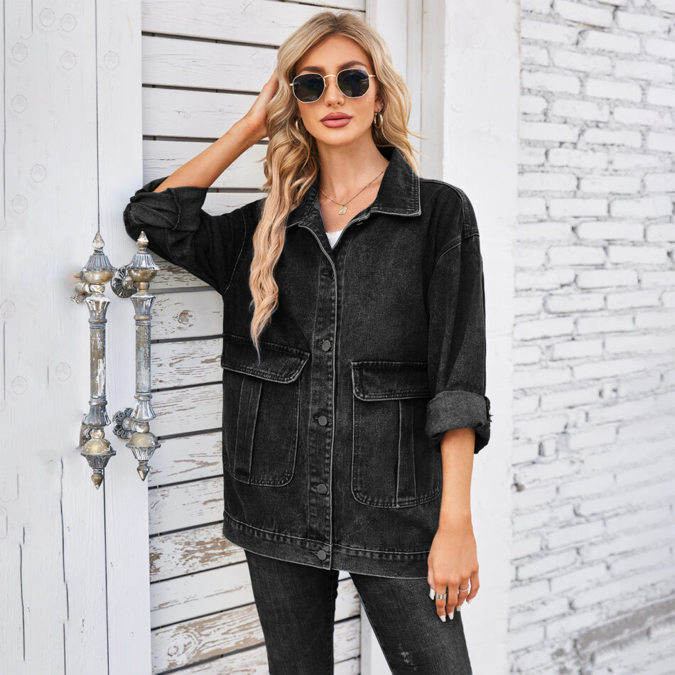 Women Clothing Autumn Washed Casual Denim Coat Top - Image 4