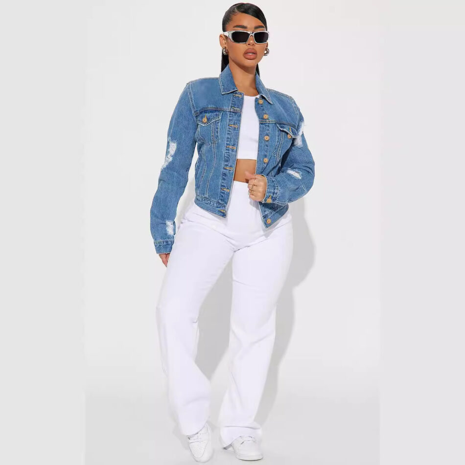 All Matching Sexy Ripped Denim Coat Top Women - Image 3