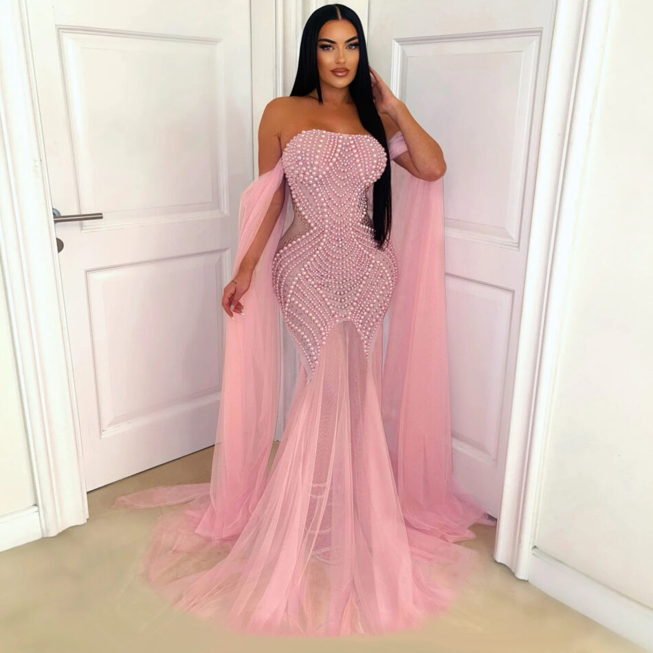 Sexy Tube Top Dress Mesh Maxi Dress Evening Dress